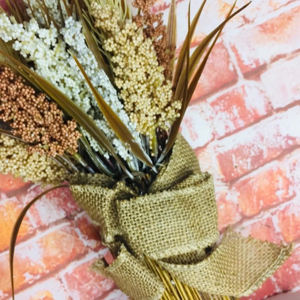 Rustic Faux Dried Floral Wheatgrass Bouquet  with Burlap Wrap